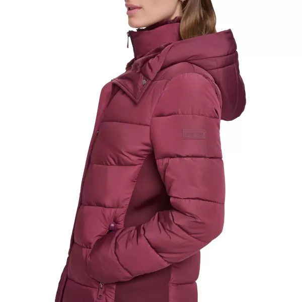 Calvin Klein Womens Long Bibfront Puffer JacketClassic Oxblood