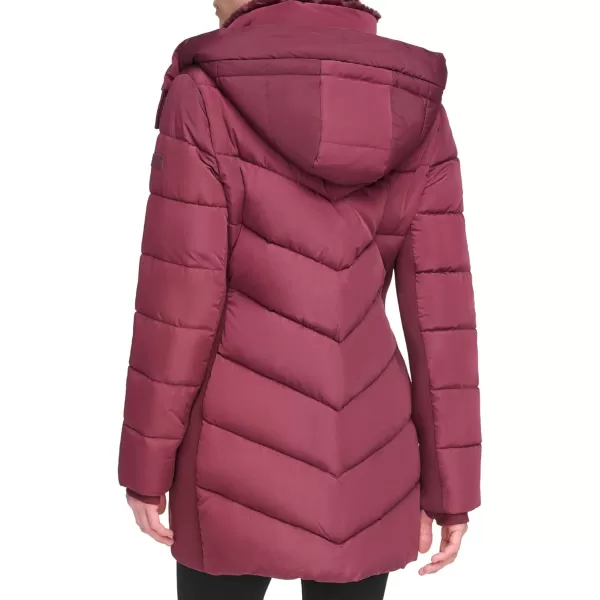 Calvin Klein Womens Long Bibfront Puffer JacketClassic Oxblood