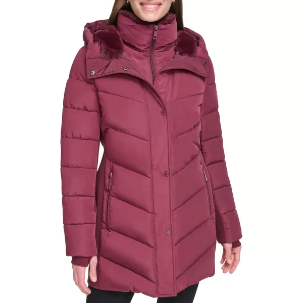 Calvin Klein Womens Long Bibfront Puffer JacketClassic Oxblood