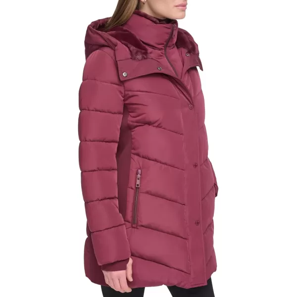 Calvin Klein Womens Long Bibfront Puffer JacketClassic Oxblood