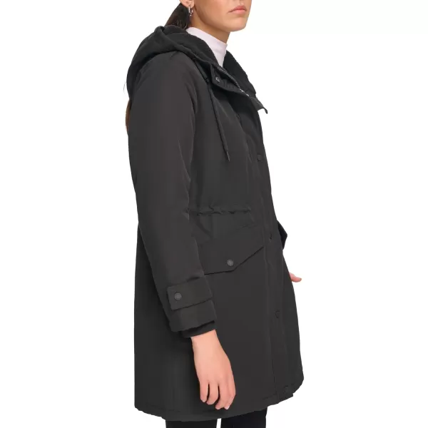 Calvin Klein Womens Long WaterResistant Rain JacketTransitional Black