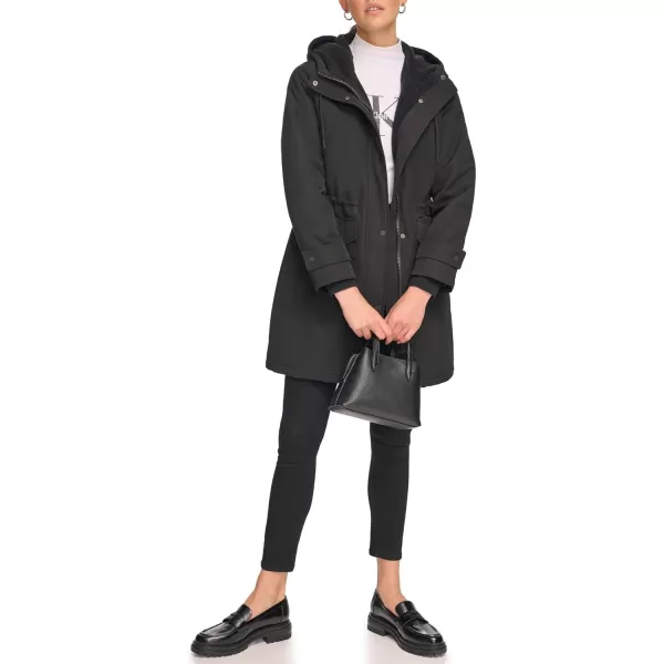 Calvin Klein Womens Long WaterResistant Rain JacketTransitional Black