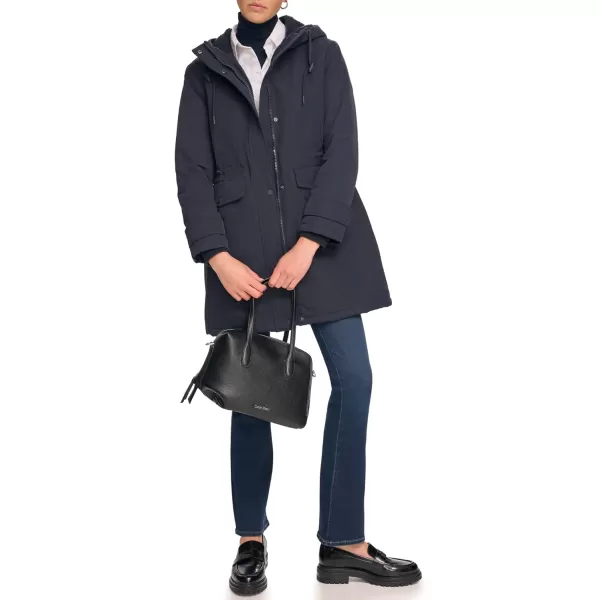 Calvin Klein Womens Long WaterResistant Rain JacketTransitional Navy