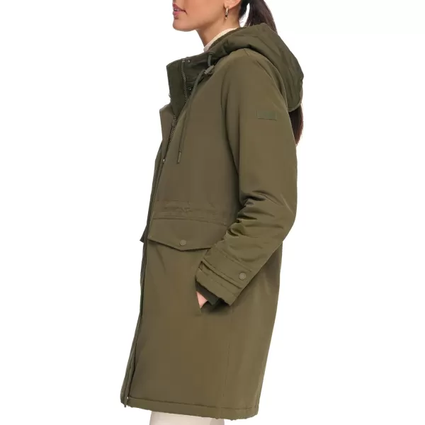 Calvin Klein Womens Long WaterResistant Rain JacketTransitional Olivine