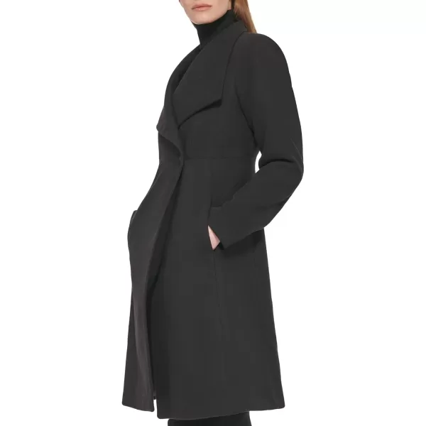 Calvin Klein Womens Ring Snap Detail Asymmetrical Closure Stand Collar Welt Pockets CoatAsymmetrical Black