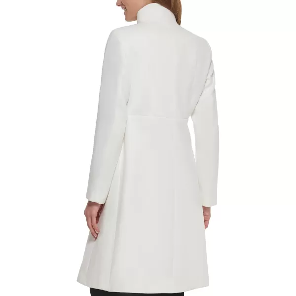 Calvin Klein Womens Ring Snap Detail Asymmetrical Closure Stand Collar Welt Pockets CoatAsymmetrical White