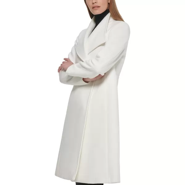 Calvin Klein Womens Ring Snap Detail Asymmetrical Closure Stand Collar Welt Pockets CoatAsymmetrical White