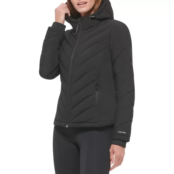 Calvin Klein Womens Scuba Side Panel and Sleeve Detail Adjustable Hood Zip PocketspufferAdjustable Hood Black