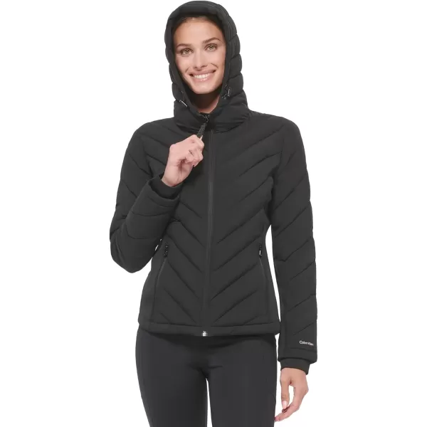 Calvin Klein Womens Scuba Side Panel and Sleeve Detail Adjustable Hood Zip PocketspufferAdjustable Hood Black