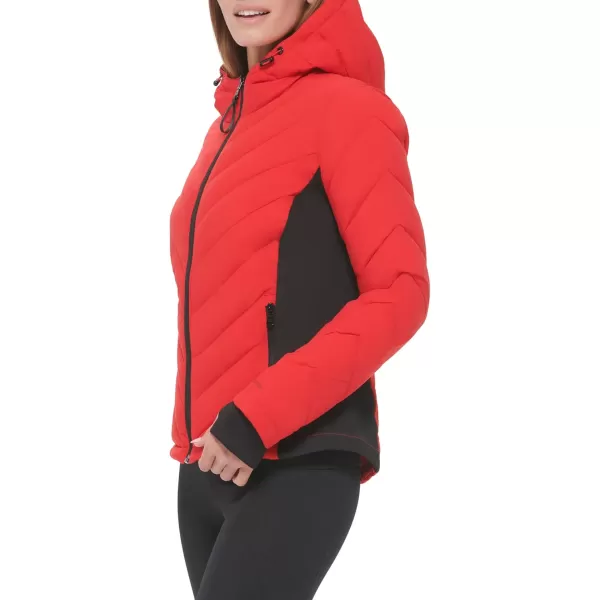 Calvin Klein Womens Scuba Side Panel and Sleeve Detail Adjustable Hood Zip PocketspufferAdjustable Hood Mandarn Red