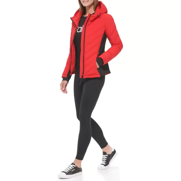 Calvin Klein Womens Scuba Side Panel and Sleeve Detail Adjustable Hood Zip PocketspufferAdjustable Hood Mandarn Red