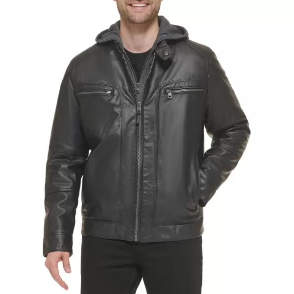 Calvin Klein Mens Motorcycle Jacket With Removable HoodieMoto Black