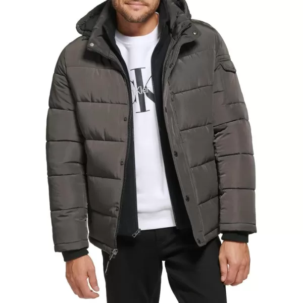 Calvin Klein Mens Snap Front Puffer JacketFleece Bib Alloy