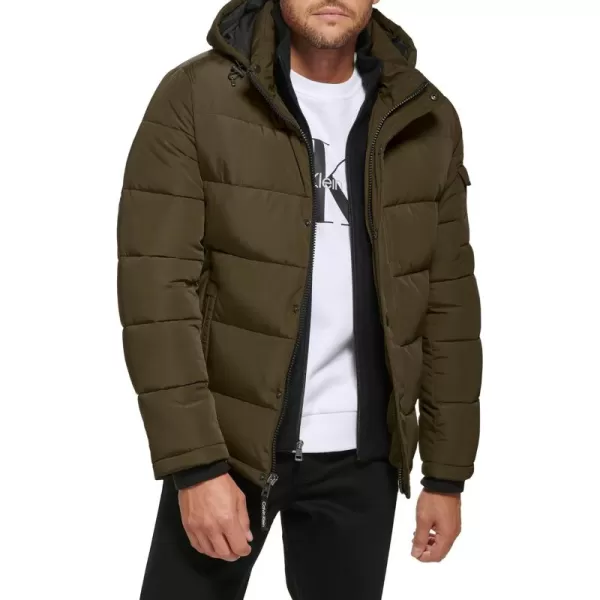 Calvin Klein Mens Snap Front Puffer JacketFleece Bib Olive