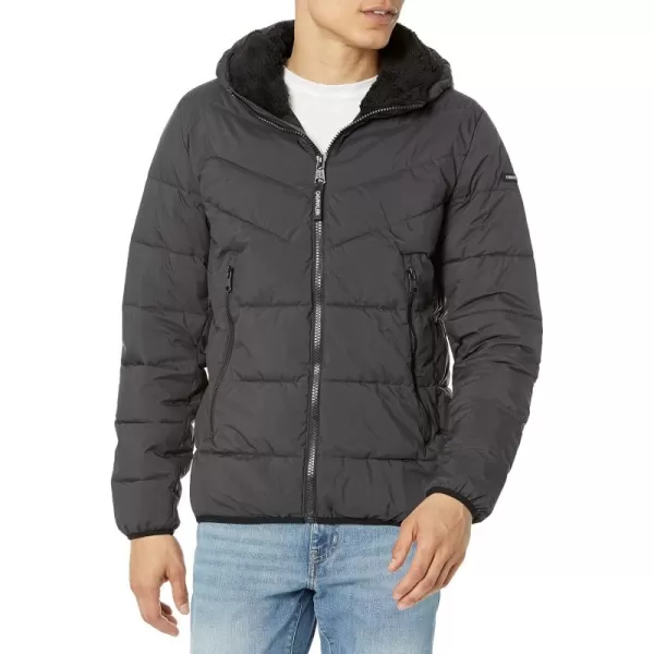 Calvin Klein Mens Snap Front Puffer JacketHooded Stretch Iron