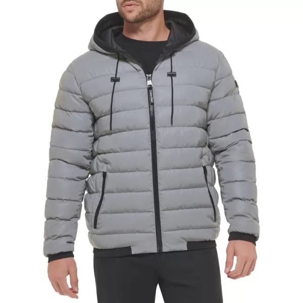 Calvin Klein Mens Snap Front Puffer JacketSuper Shine Reflective Silver