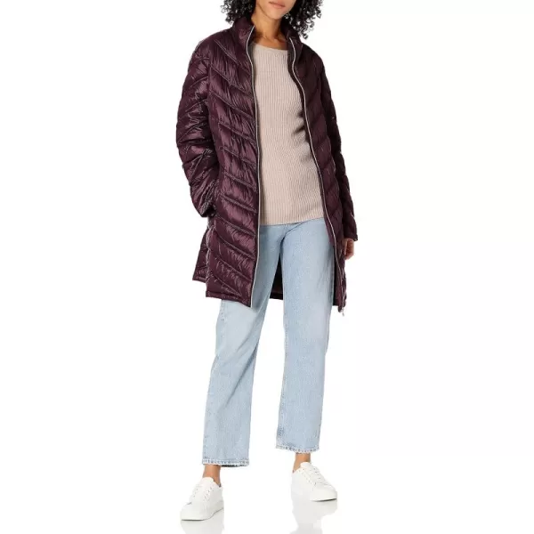 Calvin Klein Womens Chevron Quilted Packable Down Jacket Standard and PlusGlossy Chevron Shine Wine