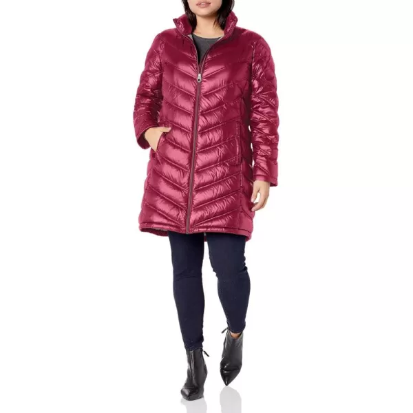 Calvin Klein Womens Chevron Quilted Packable Down Jacket Standard and PlusGlossy Shine Berry