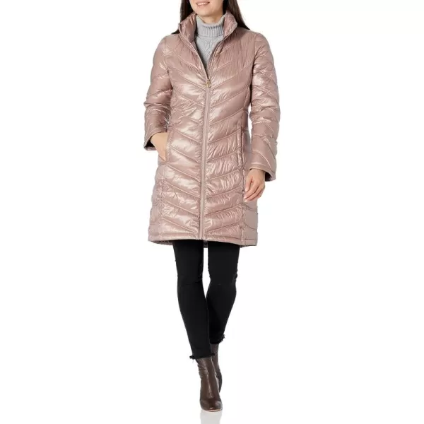 Calvin Klein Womens Chevron Quilted Packable Down Jacket Standard and PlusGlossy Shine Rosewood