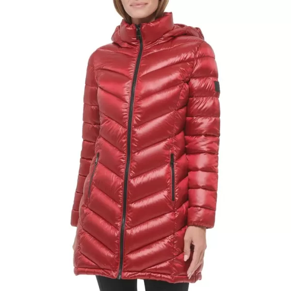 Calvin Klein Womens Chevron Quilting Casual Lightweight JacketQuilted Pearlized Crimson