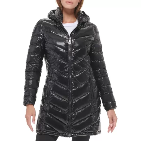 Calvin Klein Womens Chevron Quilting Casual Lightweight JacketQuilted Shiny Black