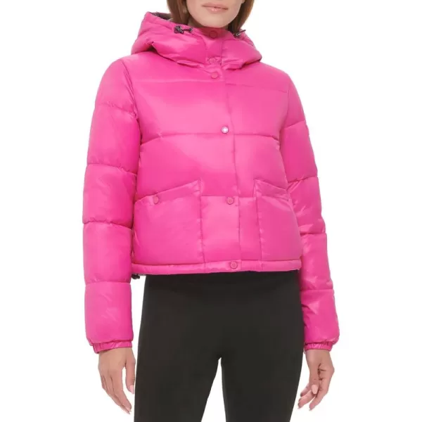Calvin Klein Womens Lightweight Cropped Hooded Snap Pockets PufferSnap Pocket Beetroot