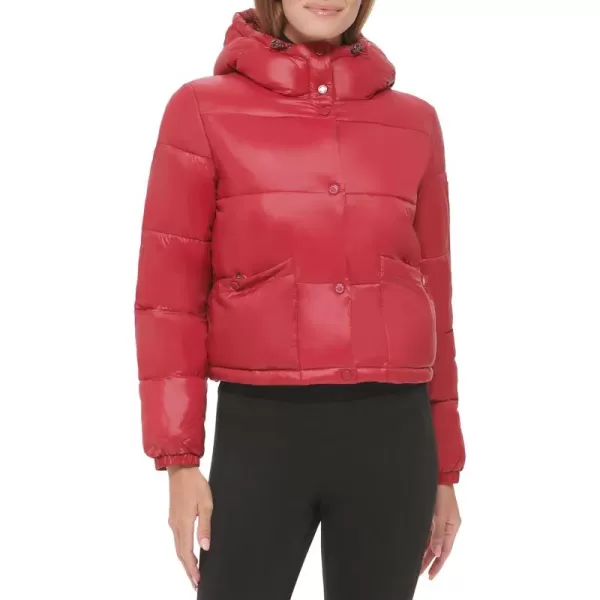 Calvin Klein Womens Lightweight Cropped Hooded Snap Pockets PufferSnap Pocket Red Velvet