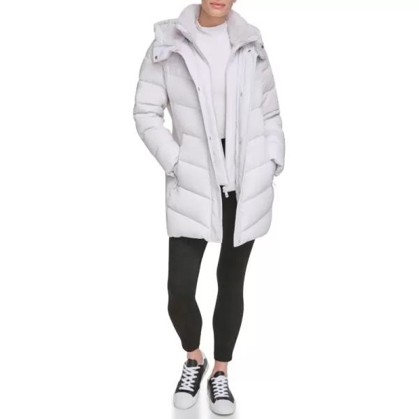 Calvin Klein Womens Long Bibfront Puffer JacketClassic Dove Grey