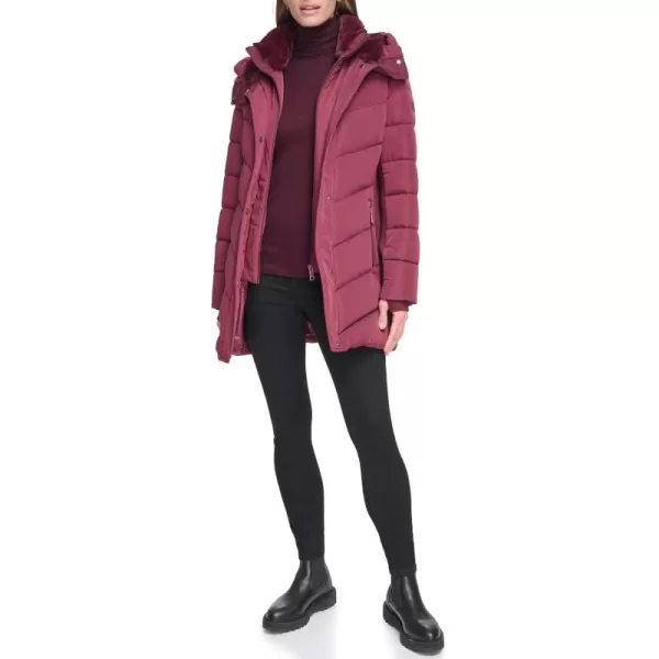 Calvin Klein Womens Long Bibfront Puffer JacketClassic Oxblood