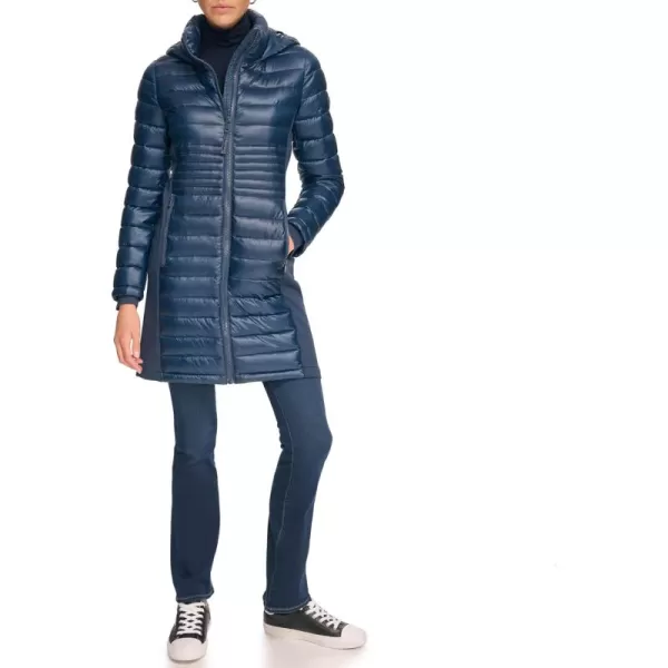 Calvin Klein Womens Long Lightweight Puffer JacketLightweight Shine Slate Blue