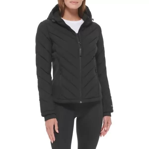 Calvin Klein Womens Scuba Side Panel and Sleeve Detail Adjustable Hood Zip PocketspufferAdjustable Hood Black