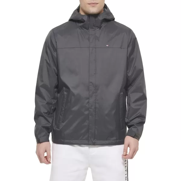 imageTommy Hilfiger Mens Lightweight Breathable Waterproof Hooded Rain JacketCharcoal