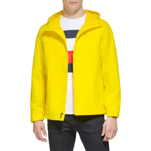 imageTommy Hilfiger Mens Lightweight Breathable Waterproof Hooded Rain JacketCyber Yellow