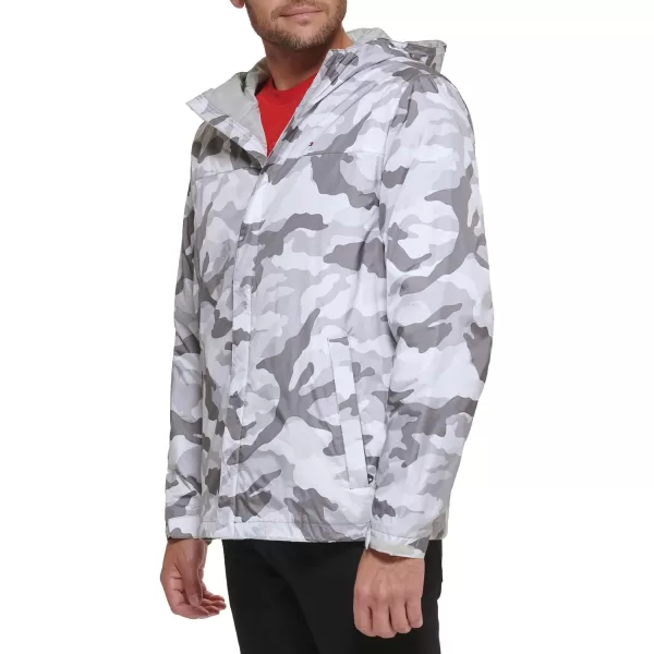 imageTommy Hilfiger Mens Lightweight Breathable Waterproof Hooded Rain JacketGrey Camouflage