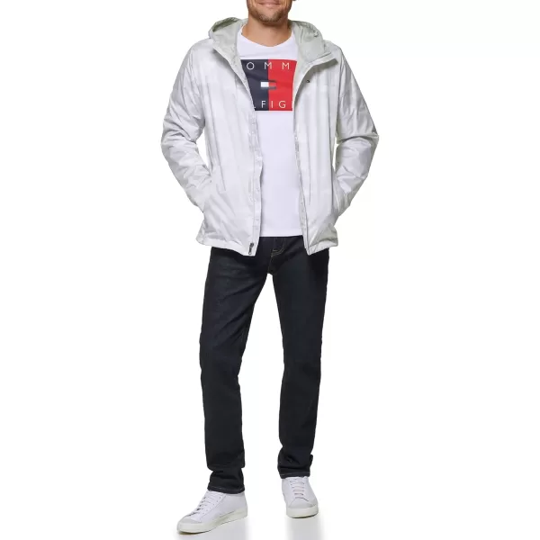 imageTommy Hilfiger Mens Lightweight Breathable Waterproof Hooded Rain JacketIce Camouflage