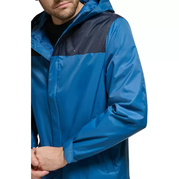 imageTommy Hilfiger Mens Lightweight Breathable Waterproof Hooded Rain JacketNavyBlue Coast Colorblock