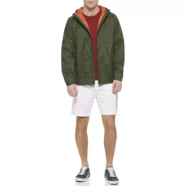 imageTommy Hilfiger Mens Lightweight Breathable Waterproof Hooded Rain JacketOlive