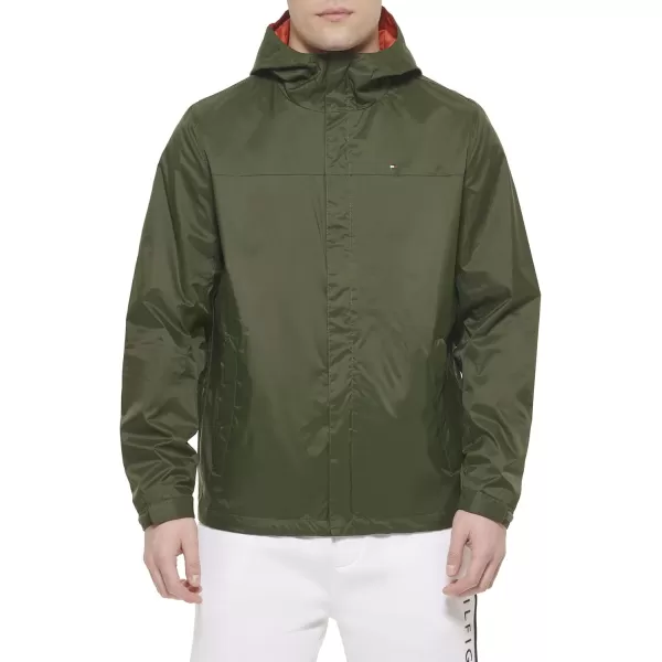 imageTommy Hilfiger Mens Lightweight Breathable Waterproof Hooded Rain JacketOlive