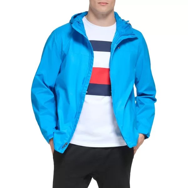 imageTommy Hilfiger Mens Lightweight Breathable Waterproof Hooded Rain JacketShocking Blue