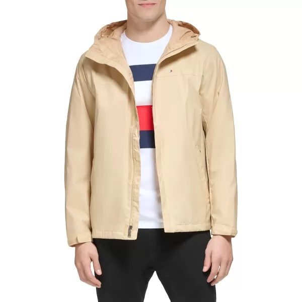 imageTommy Hilfiger Mens Lightweight Breathable Waterproof Hooded Rain JacketTan