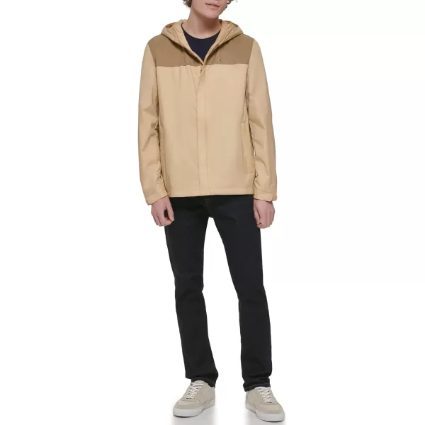 imageTommy Hilfiger Mens Lightweight Breathable Waterproof Hooded Rain JacketTanKhaki Colorblock