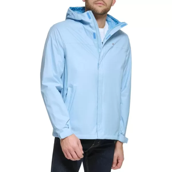 imageTommy Hilfiger Mens Lightweight Breathable Waterproof Hooded Rain JacketBreezy Blue