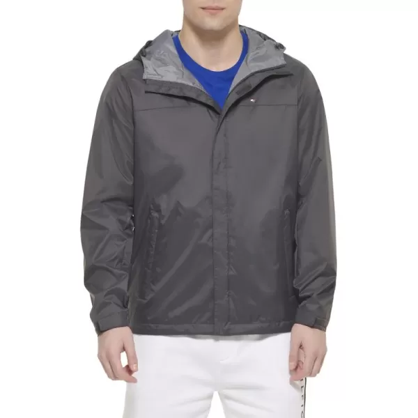 imageTommy Hilfiger Mens Lightweight Breathable Waterproof Hooded Rain JacketCharcoal