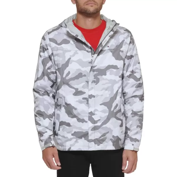 imageTommy Hilfiger Mens Lightweight Breathable Waterproof Hooded Rain JacketGrey Camouflage