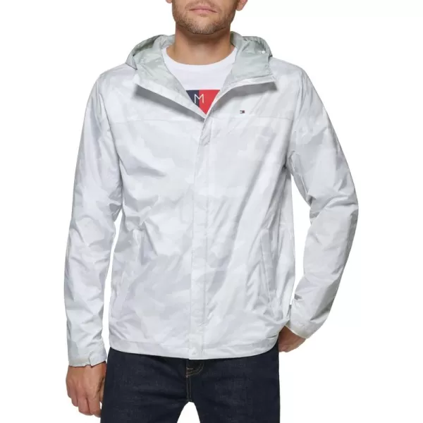 imageTommy Hilfiger Mens Lightweight Breathable Waterproof Hooded Rain JacketIce Camouflage