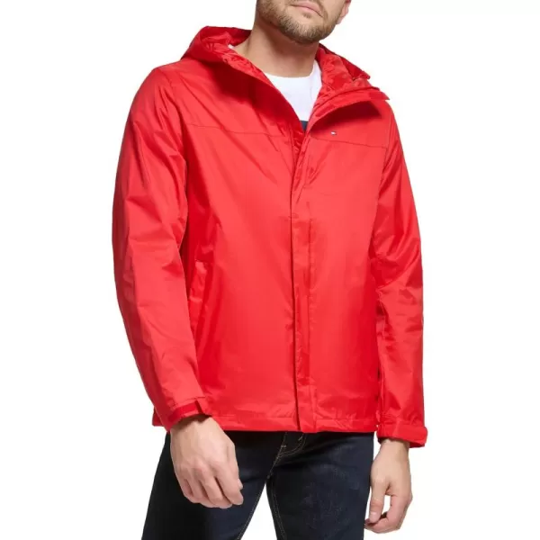 imageTommy Hilfiger Mens Lightweight Breathable Waterproof Hooded Rain JacketMars Red