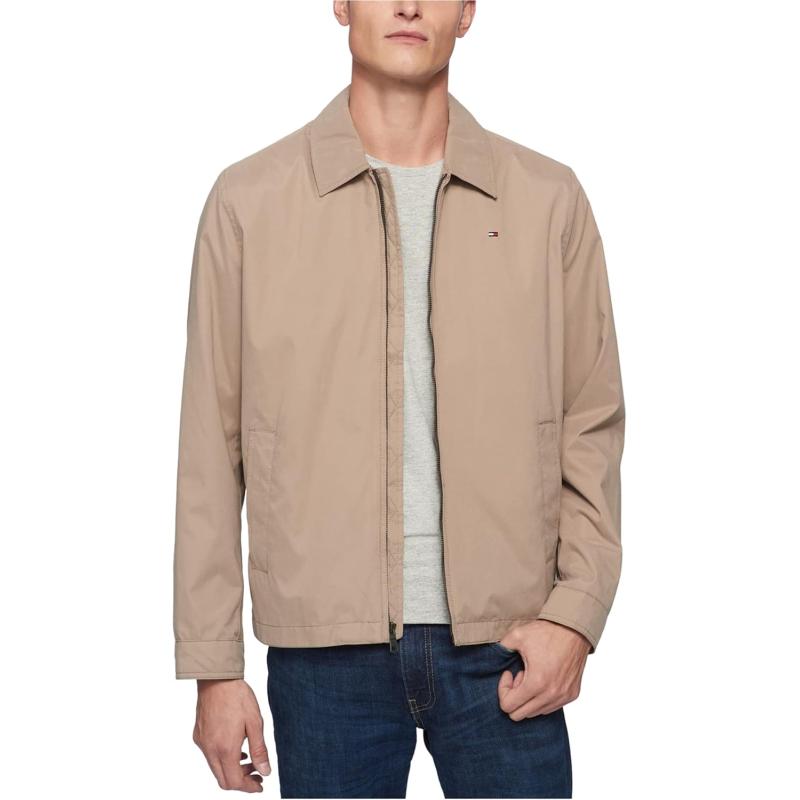 imageTommy Hilfiger Mens Lightweight Microtwill Golf Jacket Standard and Big ampamp TallDarkbeige