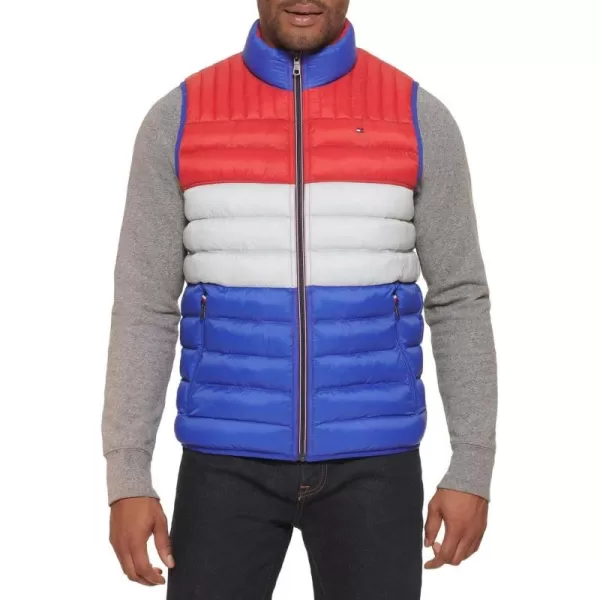 imageTommy Hilfiger Mens Lightweight Packable Puffer Vest JacketRedIceRoyal Colorblock