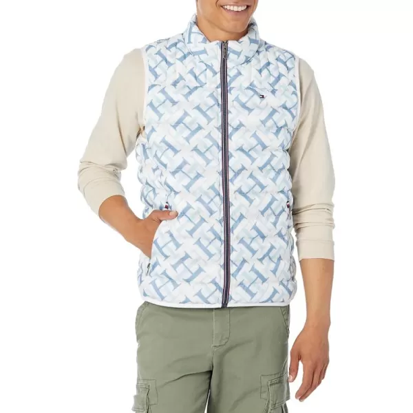 imageTommy Hilfiger Mens Lightweight Packable Puffer Vest JacketWhite Th Print