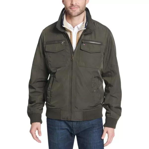 imageTommy Hilfiger Mens Water Resistant Performance Bomber Jacket Standard and Big ampamp TallArmy Green